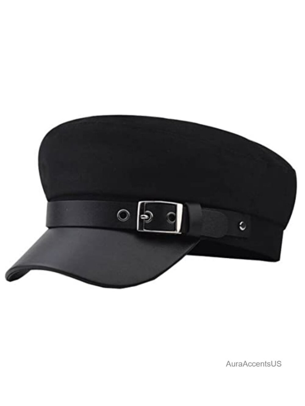 Men Newsboy Cap Polyester PU Leather Belt Band Cabbie Hat